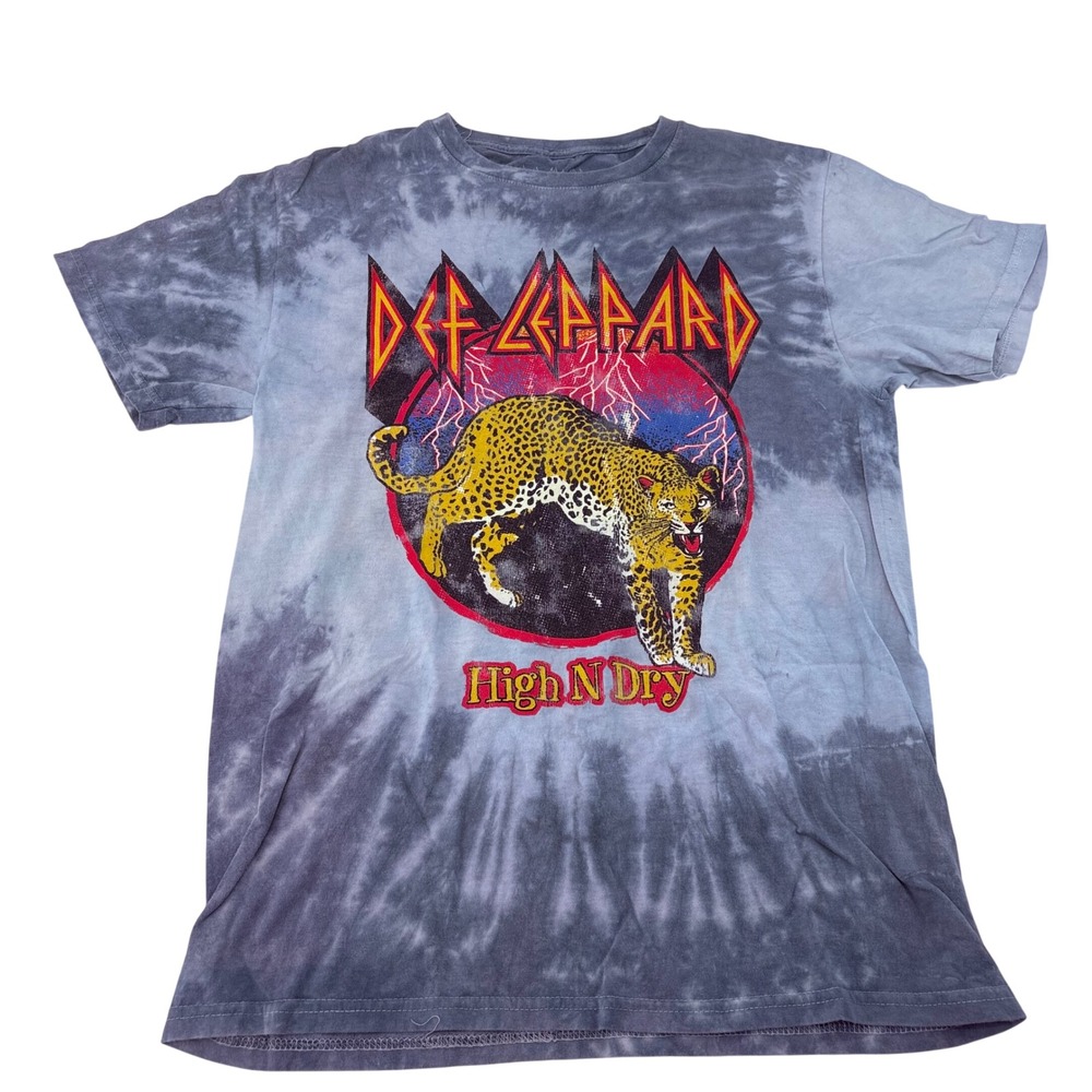 Def Leppard High N Dry Graphic Tie Dye T-Shirt Mens Medium Grey Rock Band Tee